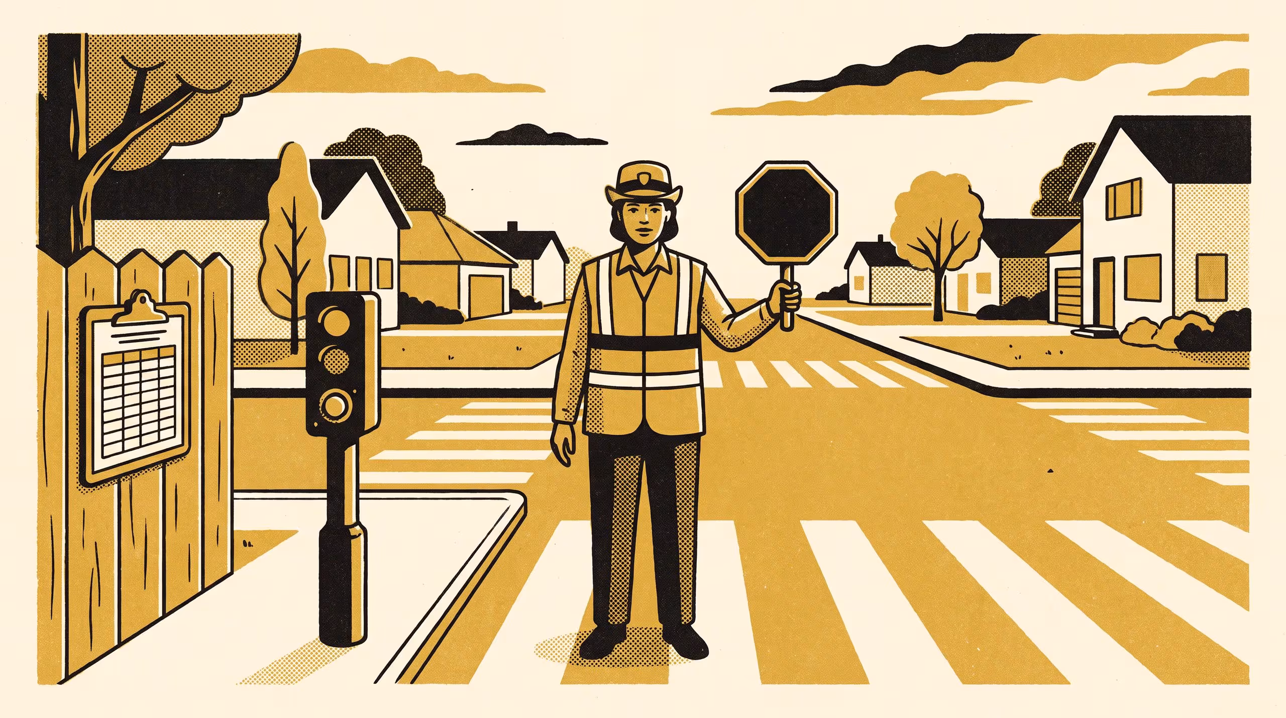 Illustration for Built to Recommend Its Own Replacement: Self-Scoring Under a Human-Preservation Protocol for School-Crossing Supervisors