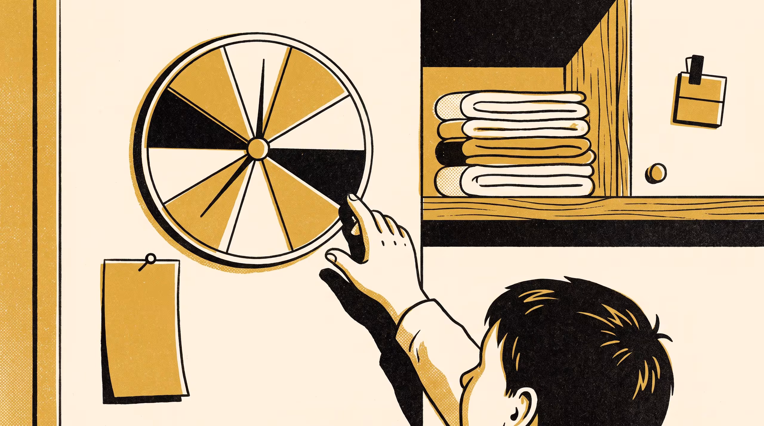 Illustration for Spun Fair, Done Elsewhere: A Household Chore Wheel's Assigned Turn Against Who Completed It, Before and After an Appeals Process for Disputed Turns