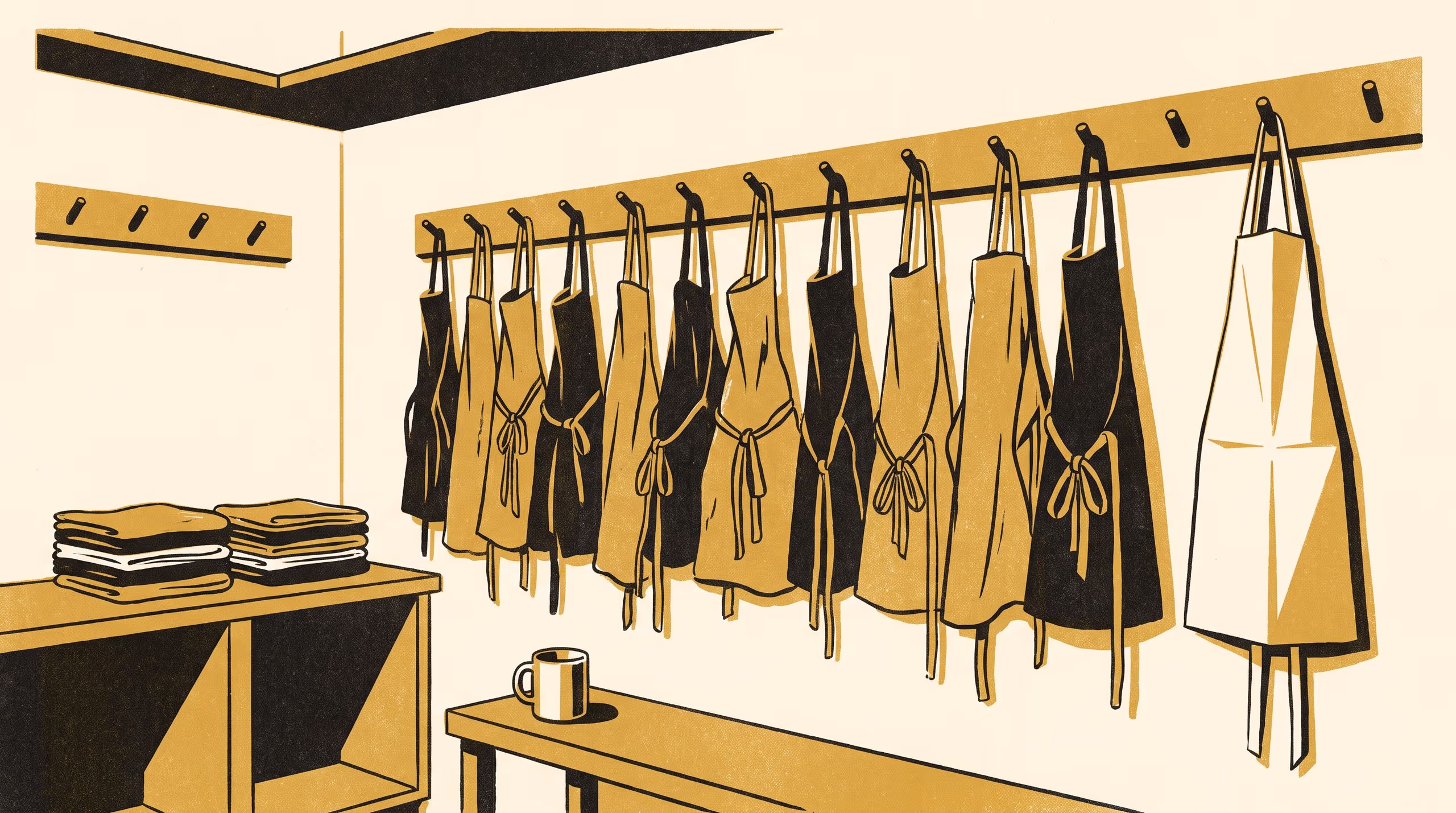 Illustration for New Hires Wear a Passed-On Apron in Week Three, and Rarely a Boxed One