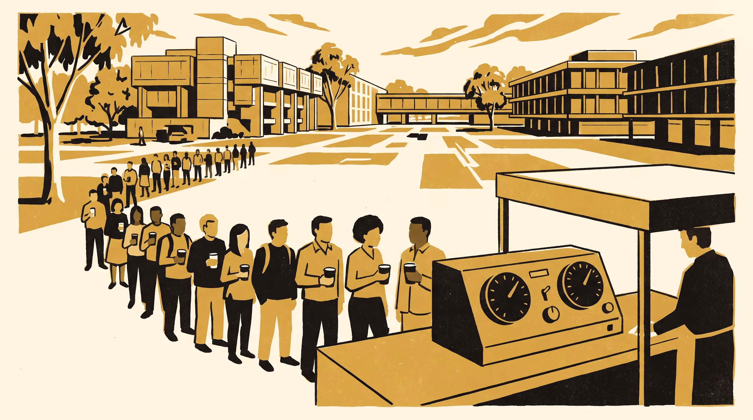Illustration for Does a Controller Built for Admissions Oscillate the Same Way at a Coffee Cart?: A Failed Replication of the University's Discrete-Time PID Controller on the Morning Coffee Queue