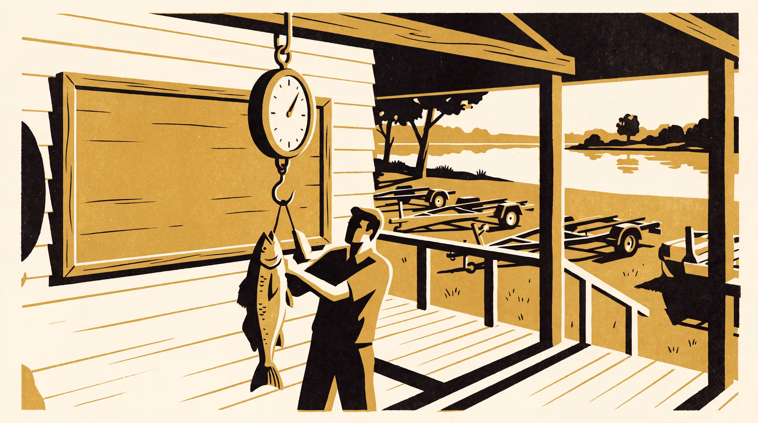 Illustration for Measuring the Season from the Board: Interviews with the members a fishing-club weigh-in quietly dropped