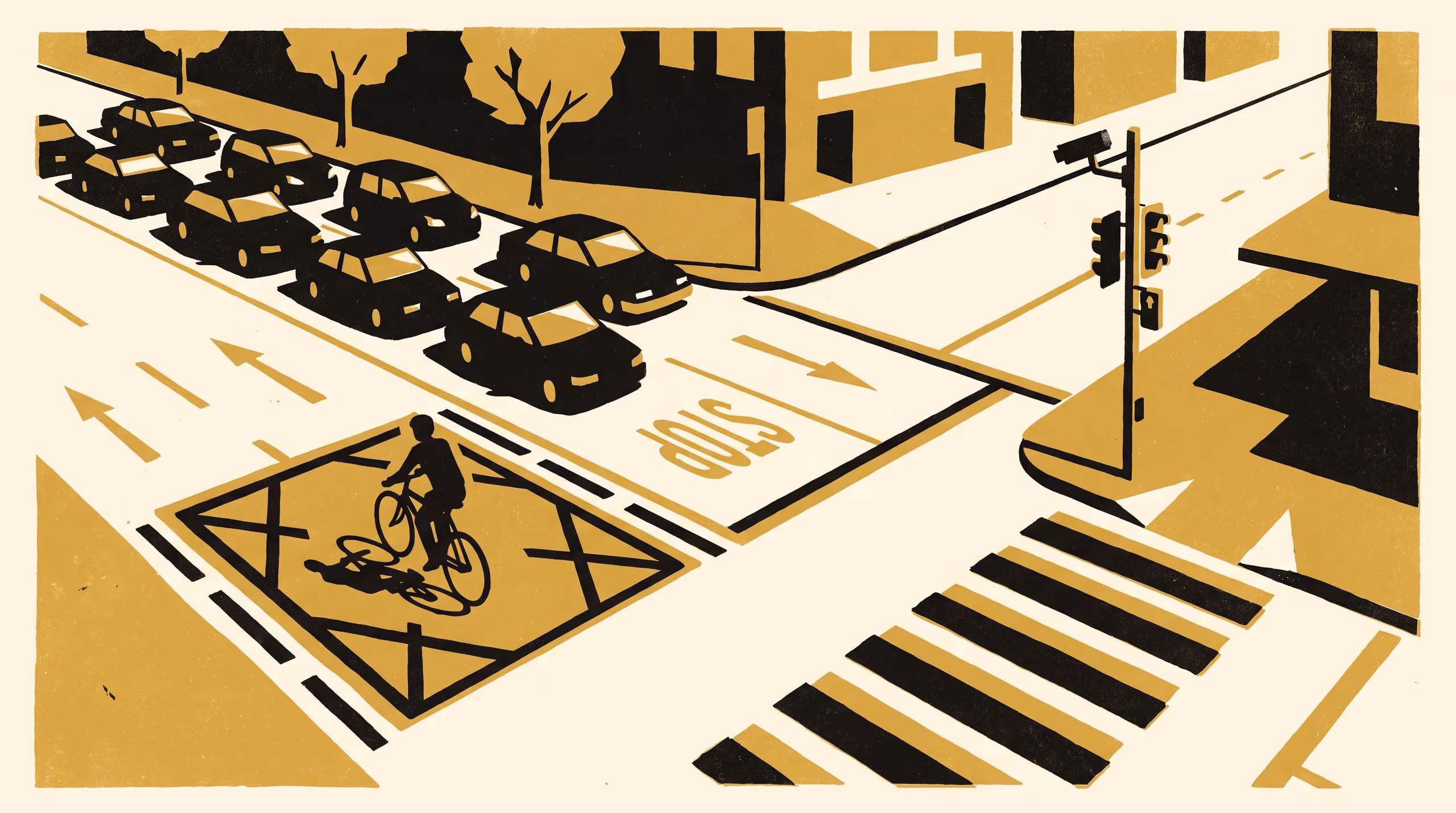 Illustration for CLEAR: Clearance Line Evaluation and Readiness, a five-level maturity model for intersection bike boxes