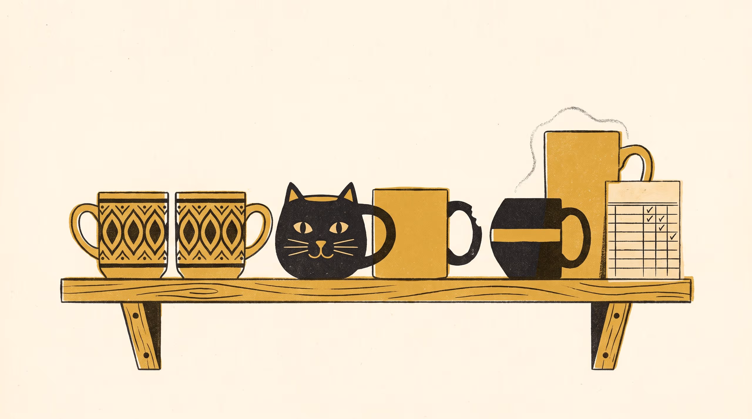 Illustration for The Mug Cupboard as Rostering Instrument: A Five-Kind Taxonomy of Household Mug Choice and the Washing-Up Duty It Predicts