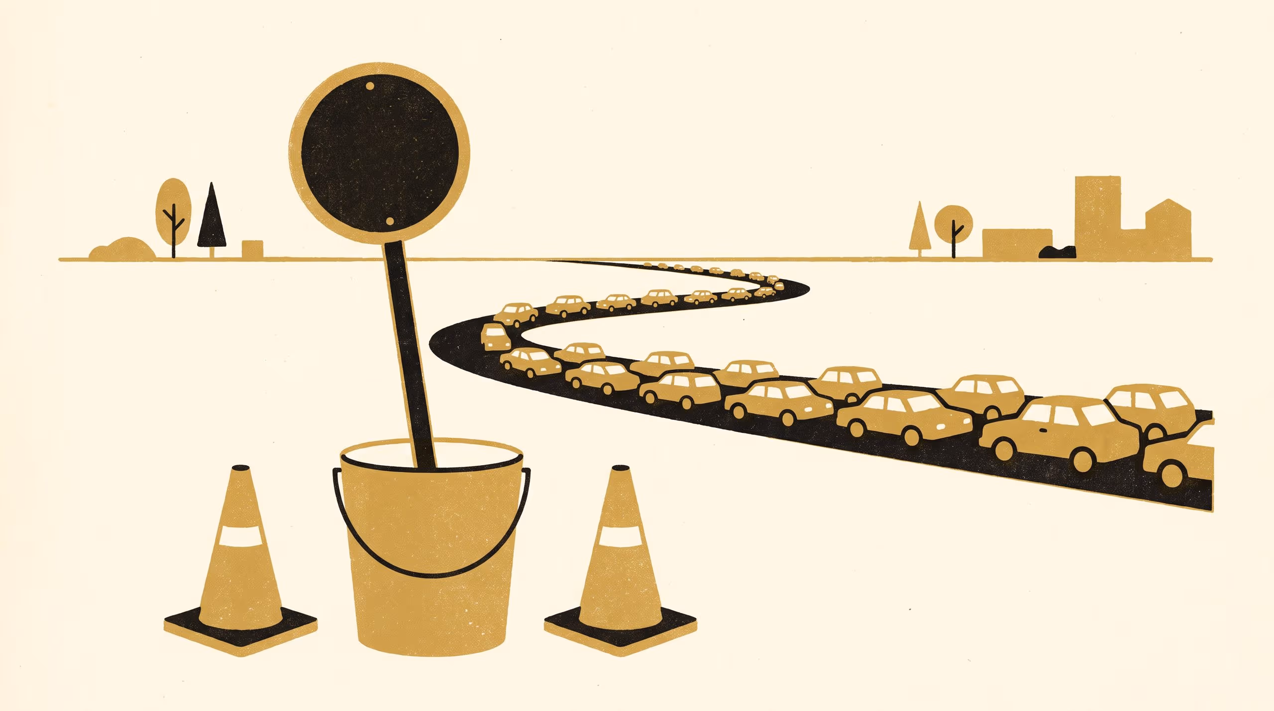 Illustration for Level Five Is a Bucket: A five-level maturity model for the roadworks Stop/Slow bat, scored at 30 lane closures