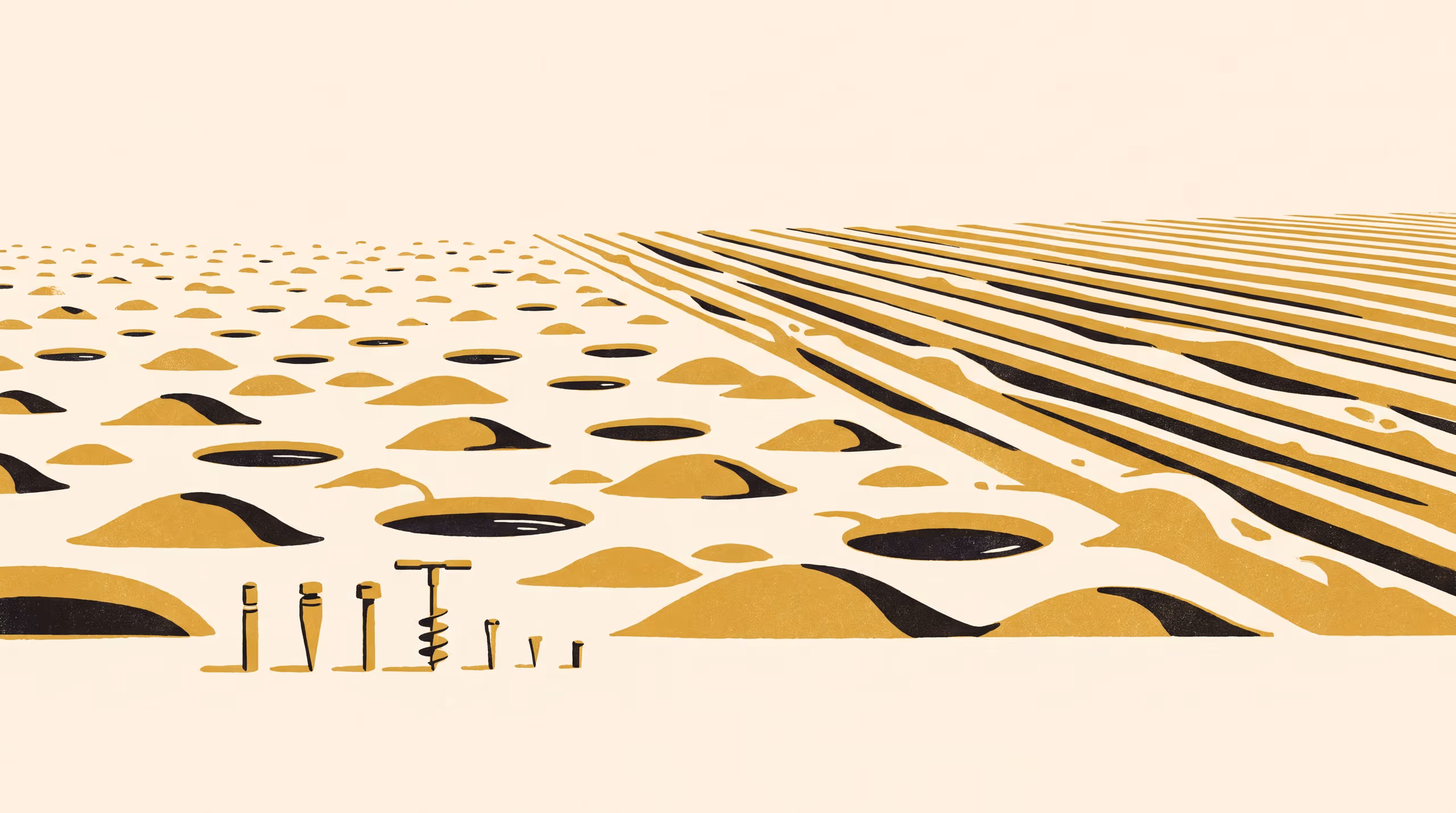 Illustration for Where the Hollows Line Up: Slope-Driven Pattern Selection in a Three-Rule Gilgai Automaton
