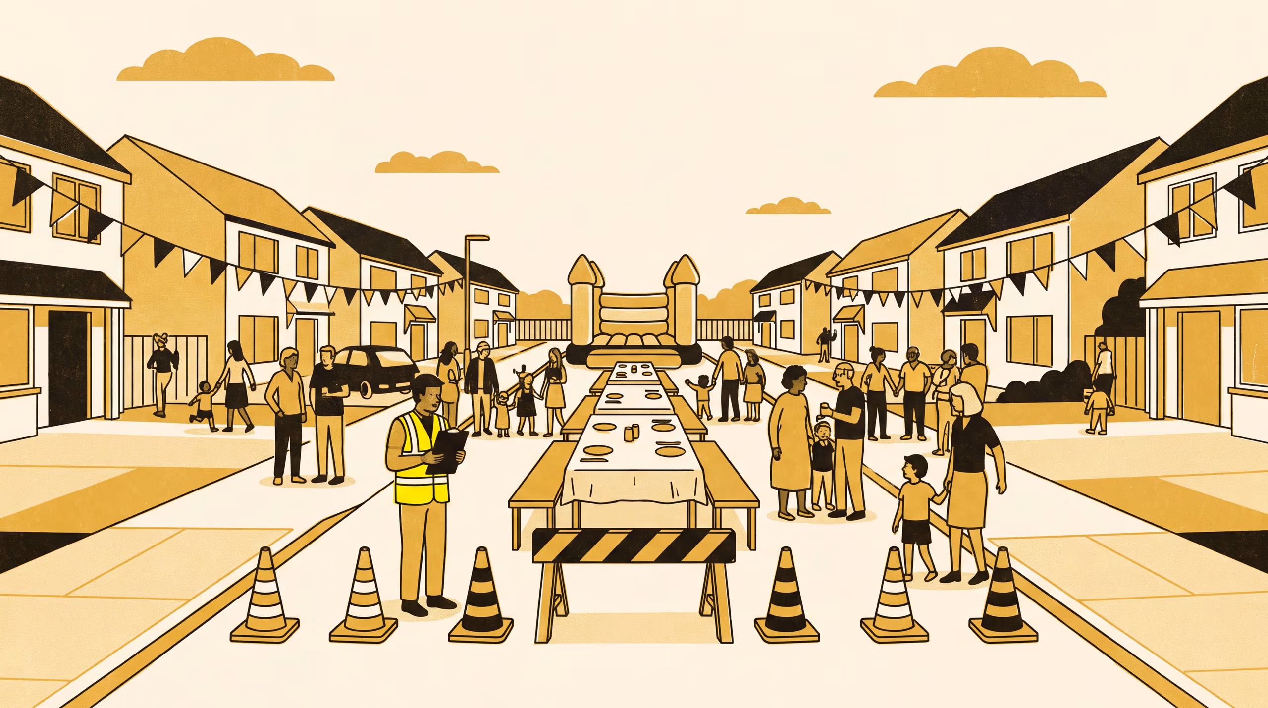 Illustration for Street Parties Stall Once the Marshals Have Vests: 141 streets scored on a five-level closure maturity model, fee waived from Level 4
