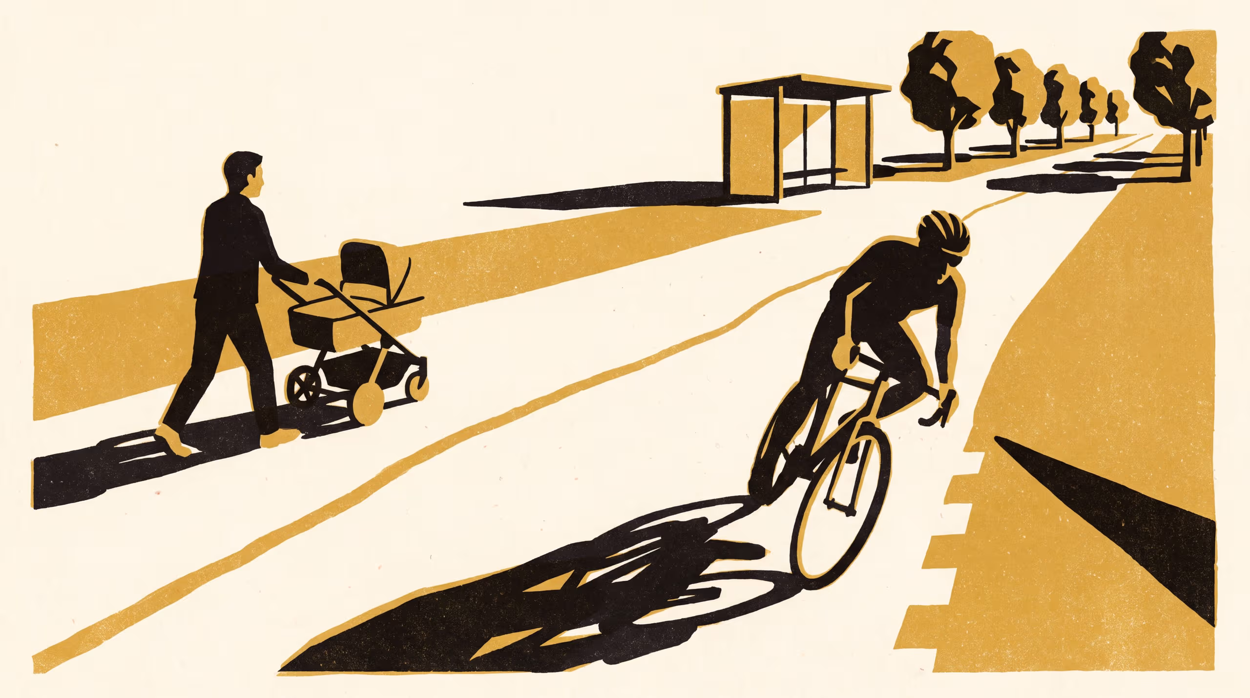 Illustration for The Line Follows the Feet: Four kinds of pass on 31 shared footpaths, and a divider repainted to follow them