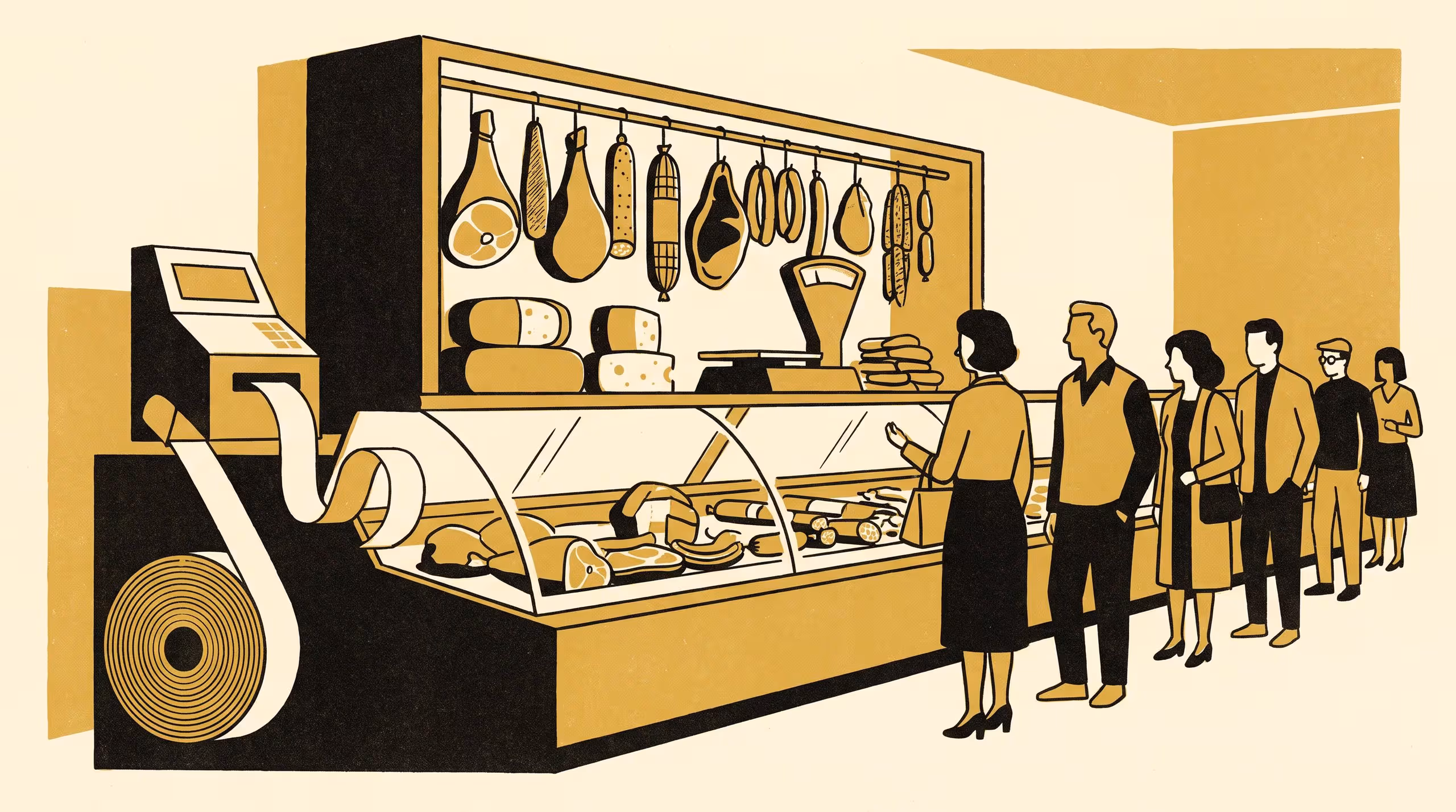 Illustration for The Ticket Doesn't End the Argument: A Field Taxonomy of Paper, App, and No-System Deli-Counter Queues