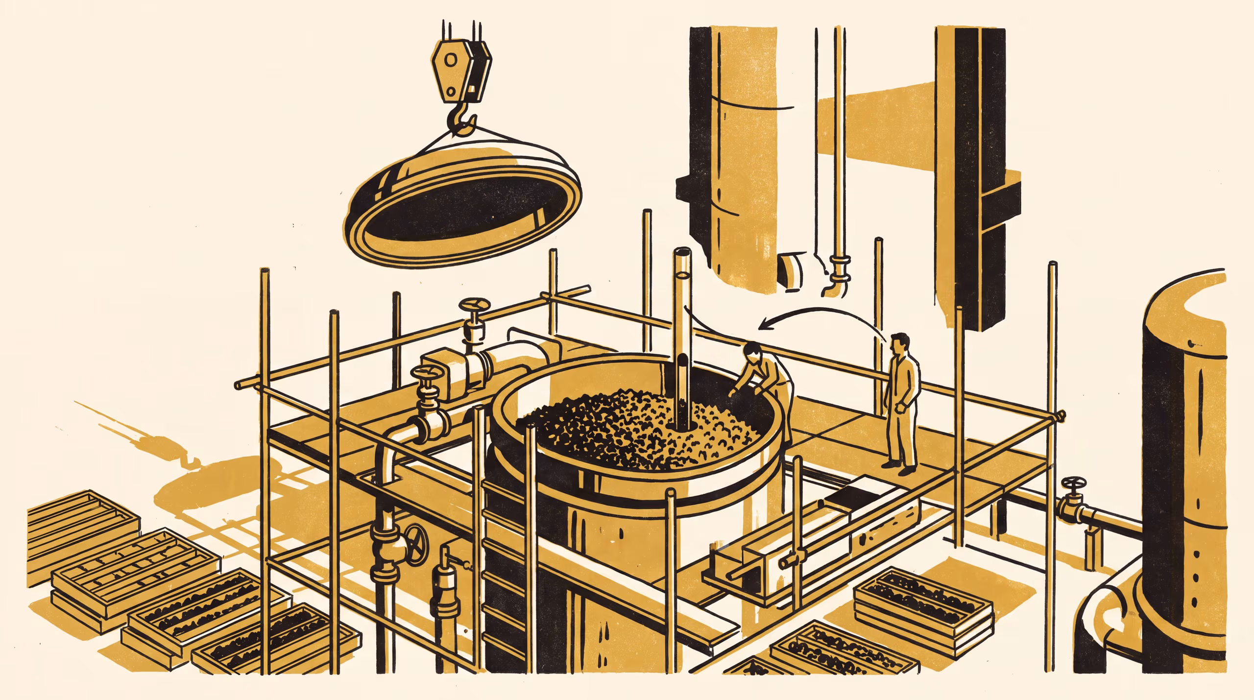 Illustration for What the Discharge Leaves Behind: Coring the first bed of a retired ammonia converter before its iron catalyst is vacuumed out