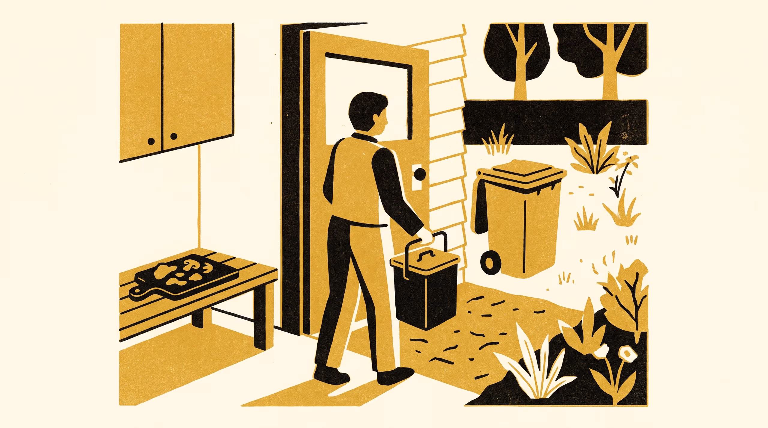 Illustration for Still Room: How full is the kitchen scraps caddy when someone finally takes it out?