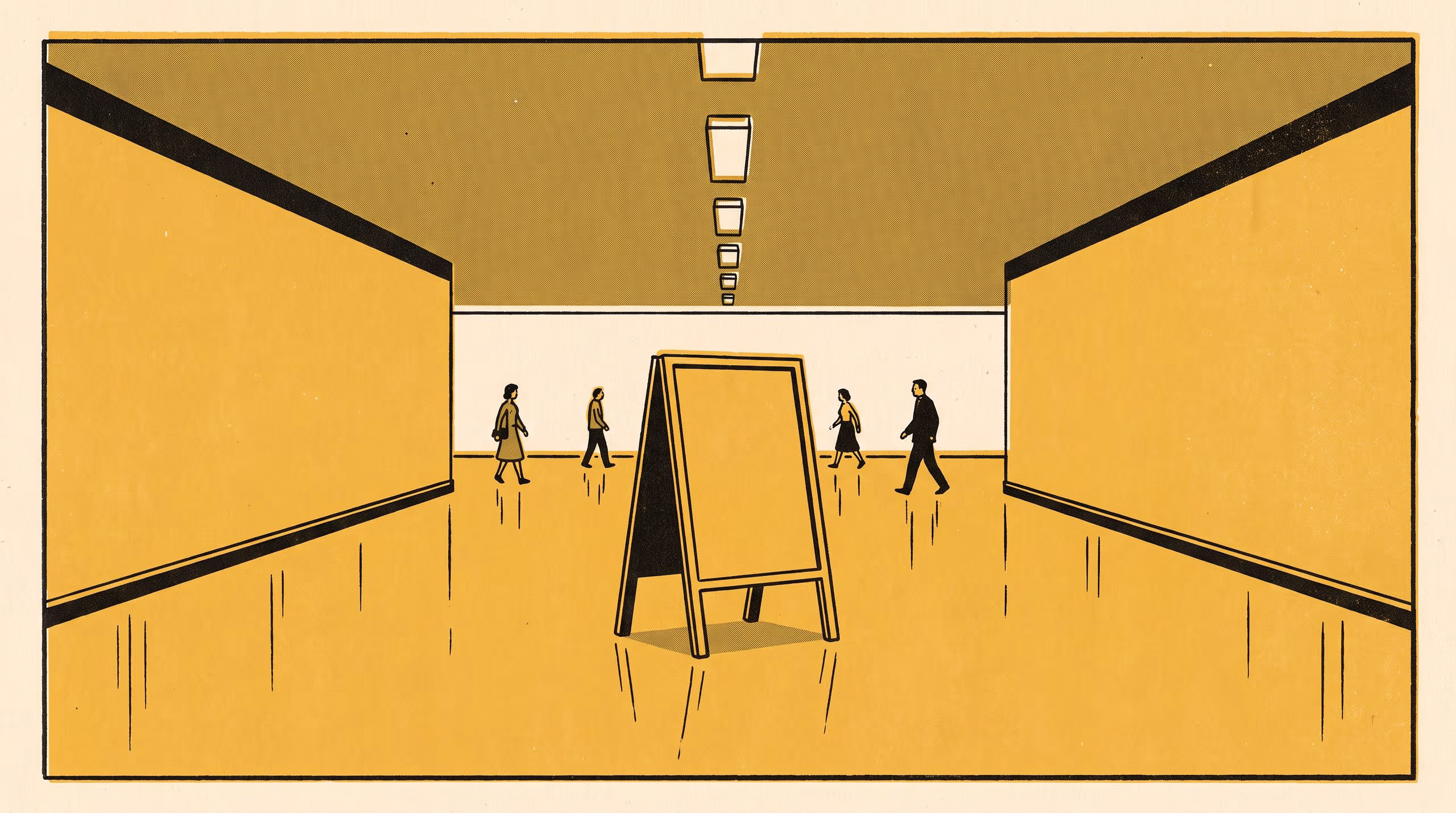 Illustration for Nobody Slips on a Landmark: How 31 interviewees date the day a corridor's wet-floor sign turned into scenery