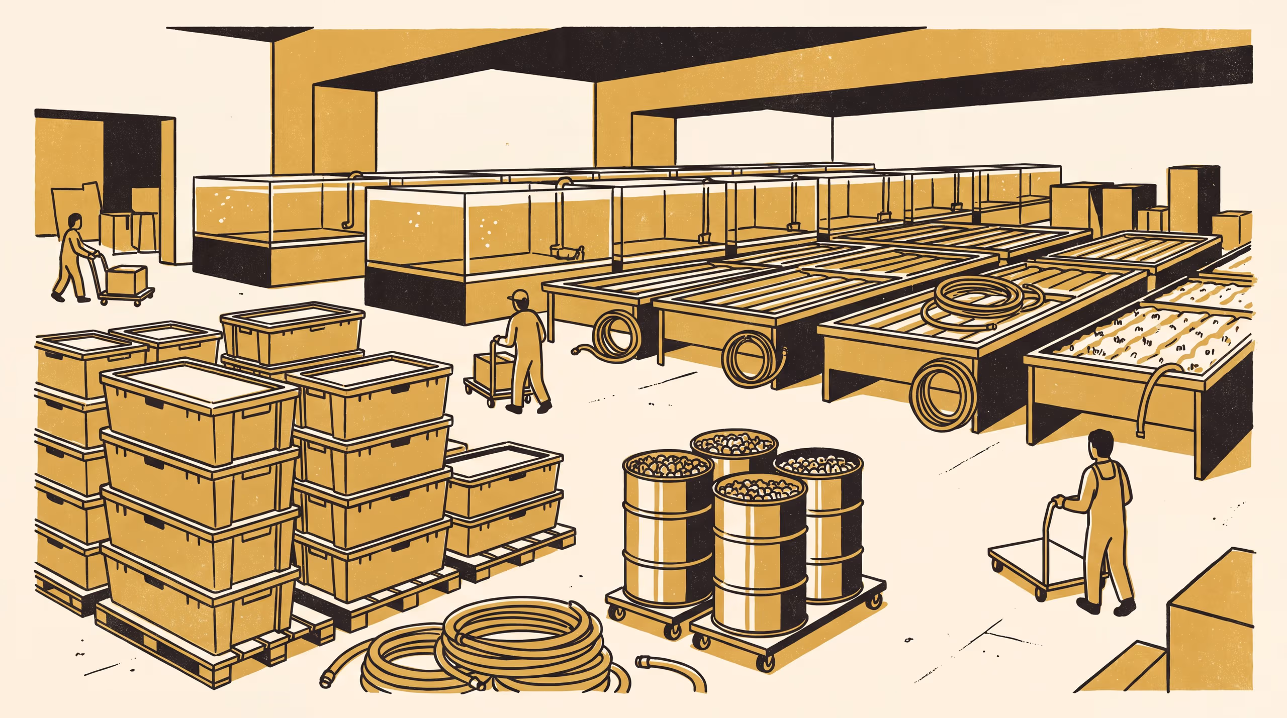 Illustration for Packed Wet, Packed Dry: How long a relocated aquaponic loop takes to nitrify again, by how its biofilter media travelled