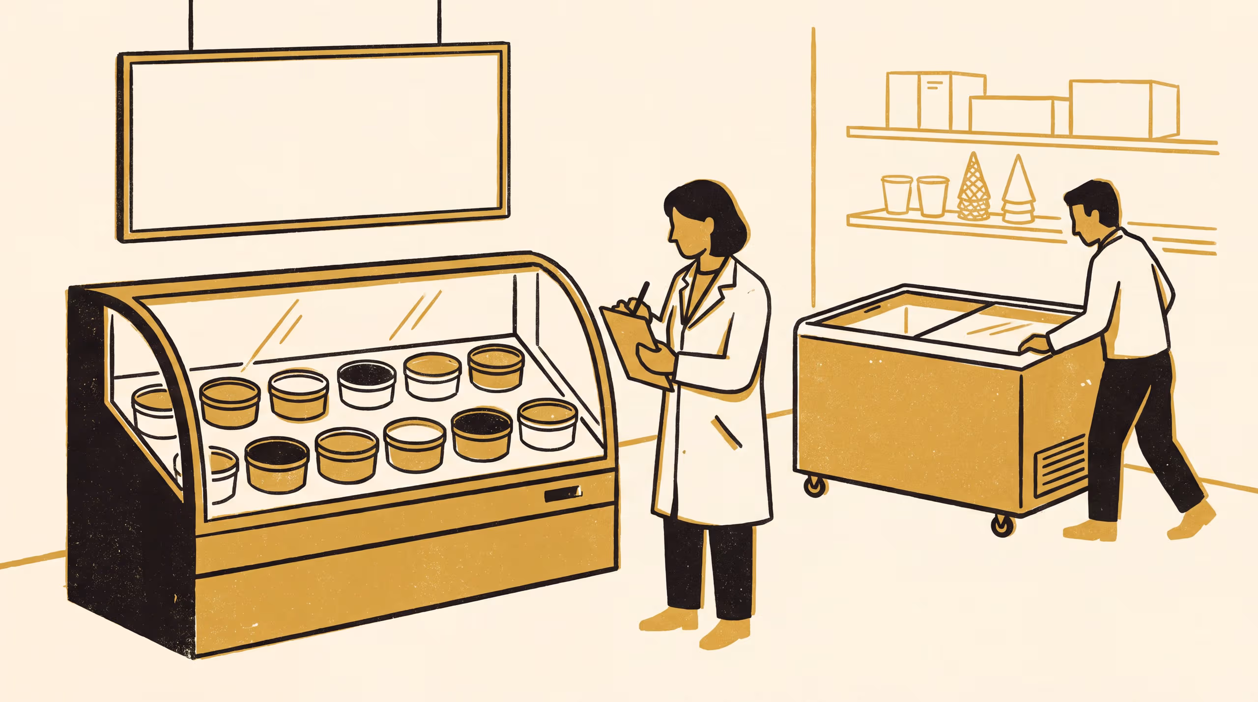 Illustration for Towards Flavour-Board Fidelity: A two-by-two of names and tubs at forty-eight suburban ice-cream shops