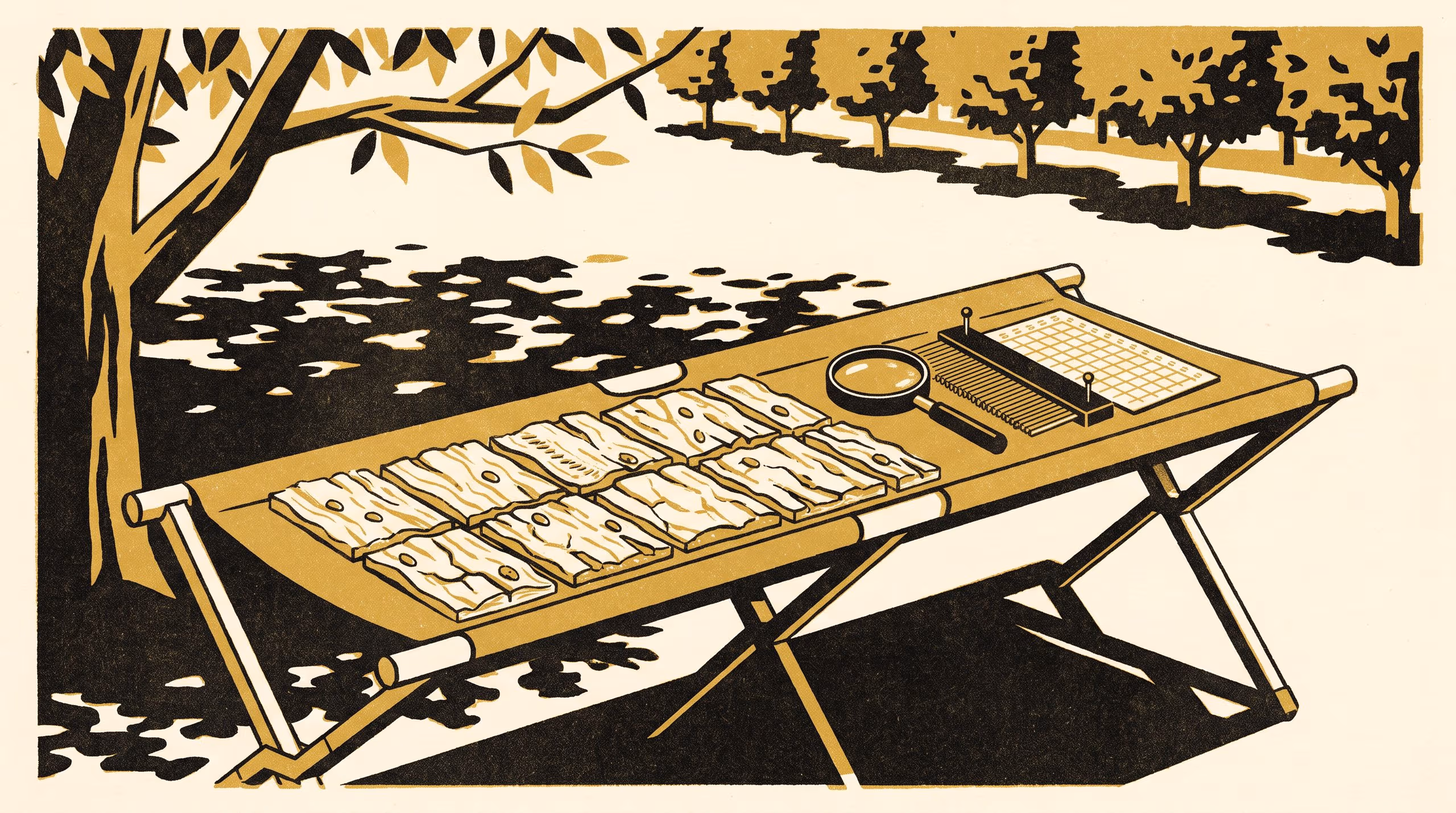 Illustration for Settled in the Seams: Bark microtopography and where armoured scale crawlers come to rest on one orchard windbreak