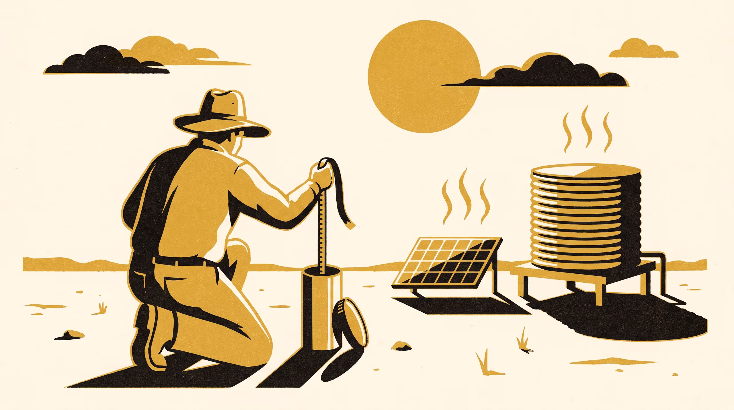 Illustration for The Bore Sets the Limit: Array and Header-Tank Sizing for a Battery-Free Solar Bore Pump When Drawdown Caps the Noon Pumping Rate