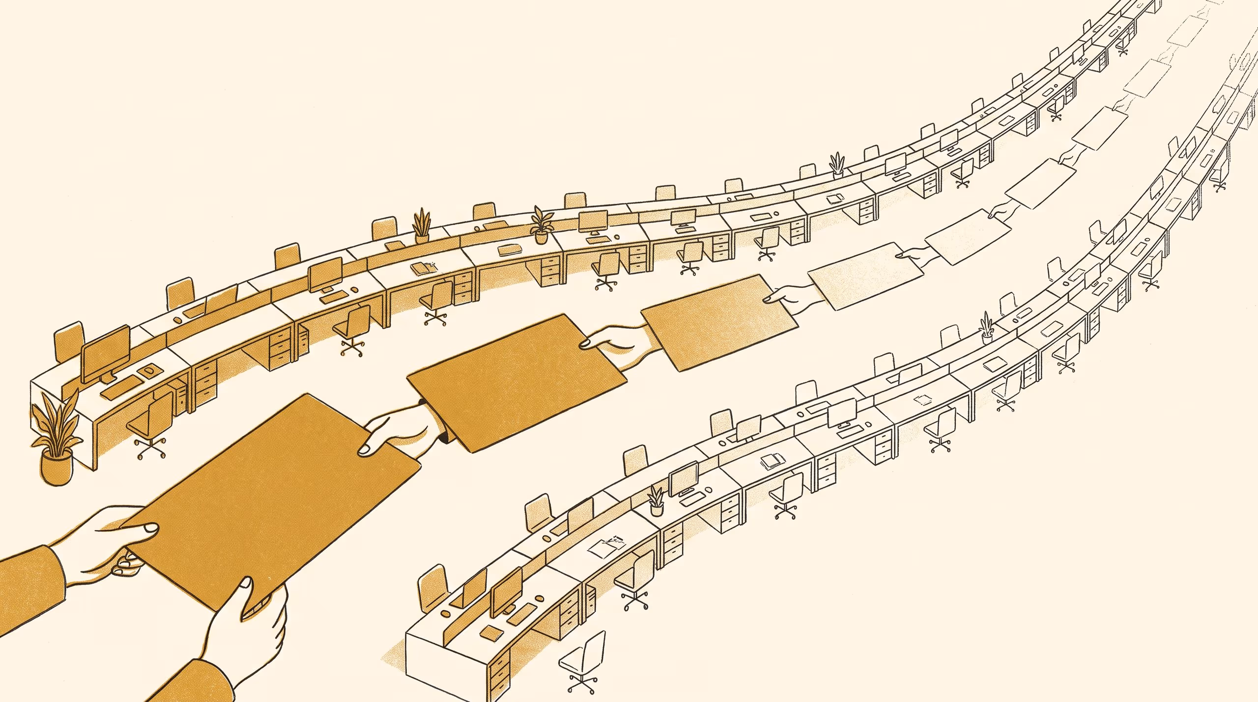 Illustration for Does the Farewell Card Get Colder as It Goes Round?: A signing-position by message-form quadrant of 148 circulated cards on 23 open-plan floors