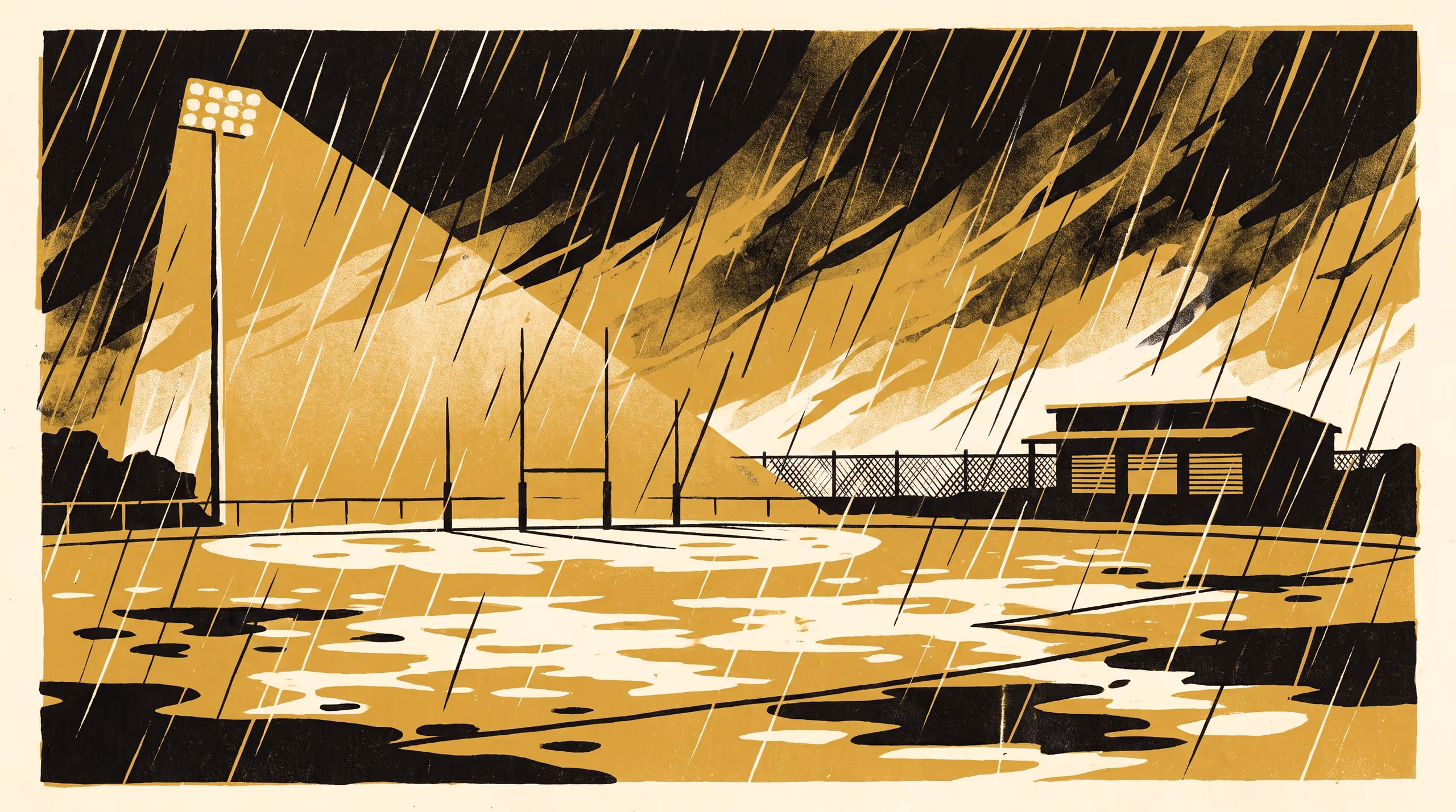 Illustration for Locked at Three on Friday: Closure determinations at 61 community sportsgrounds, and the rain that arrives after them