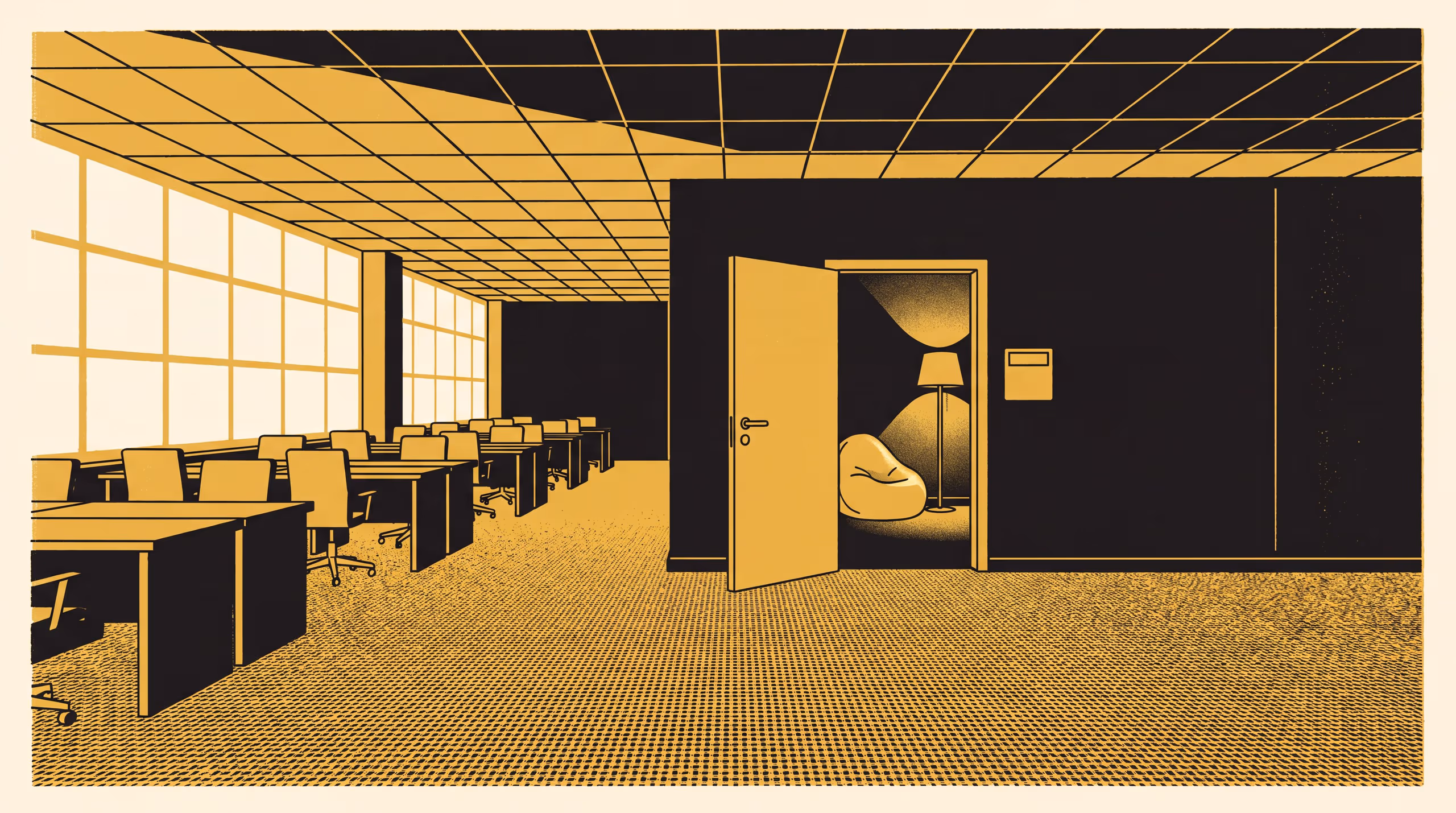 Illustration for Formerly a Store Room: Thirty-one post-pandemic wellbeing rooms, by depth in the office floor and former use