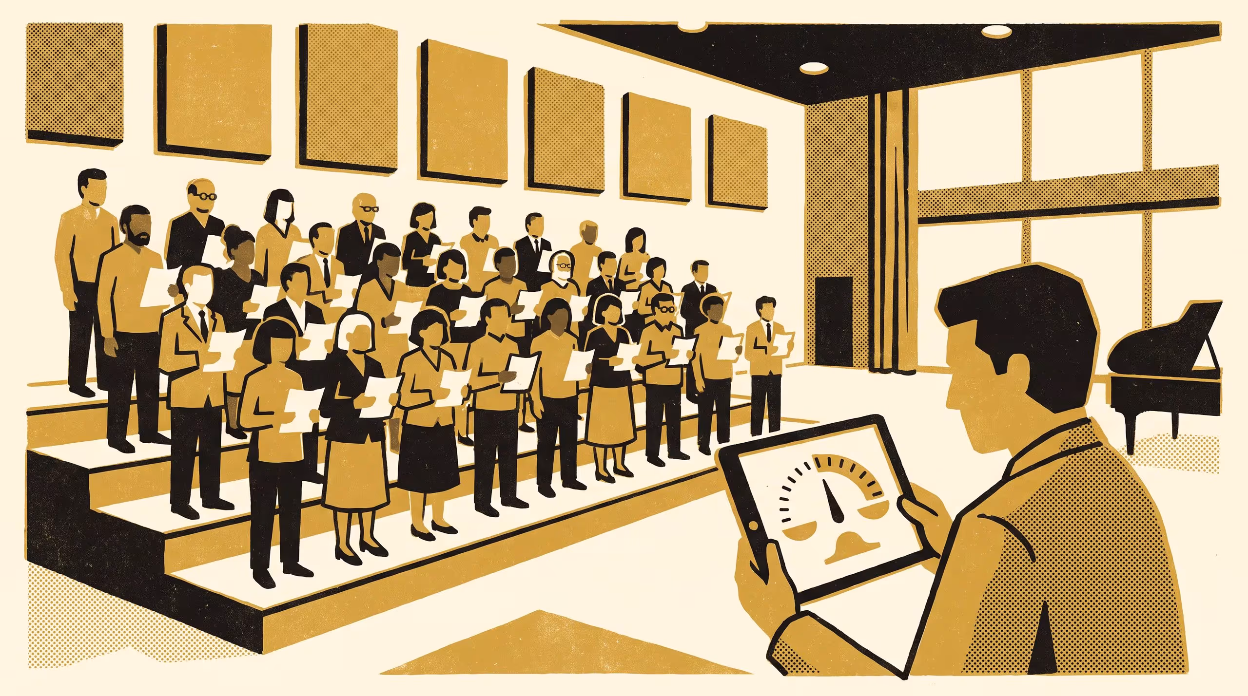 Illustration for Balanced on the Roster, Not the Risers: validating a community choir's automated seating-balance score against audience-rated sound