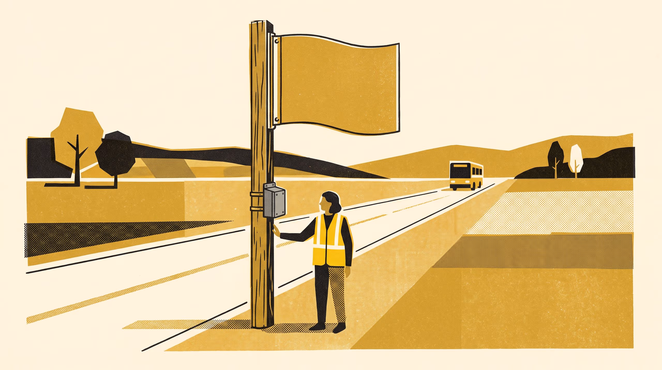 Illustration for Can a Flip-Flag Sensor Tell a Rural Bus When to Stop?: Architecture and first season of a magnetic hail kit on 87 request-stop flags