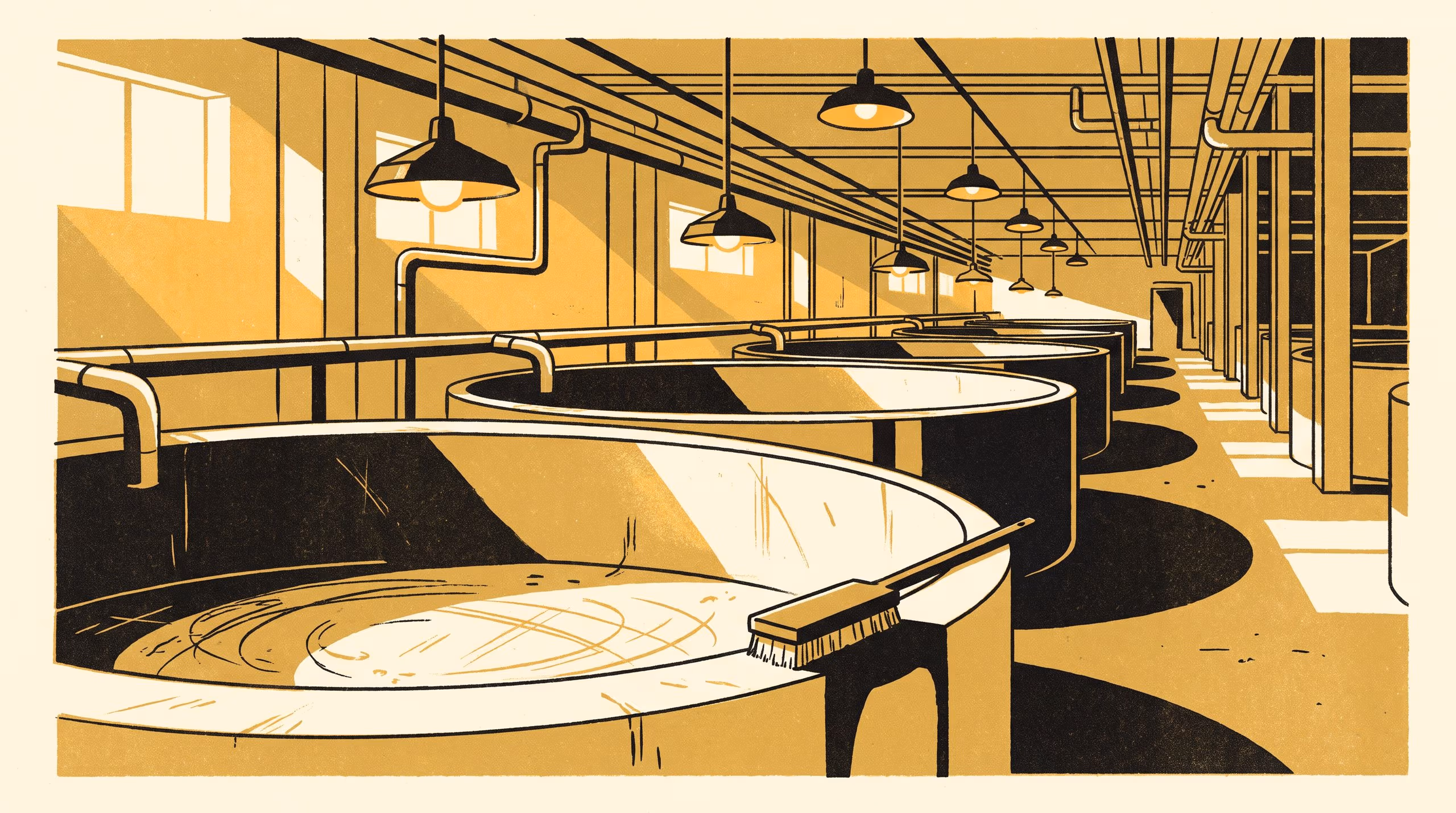 Illustration for What the Brush Leaves: Abrasion wear and residual film on larval-tank liners after 140 clean-down cycles